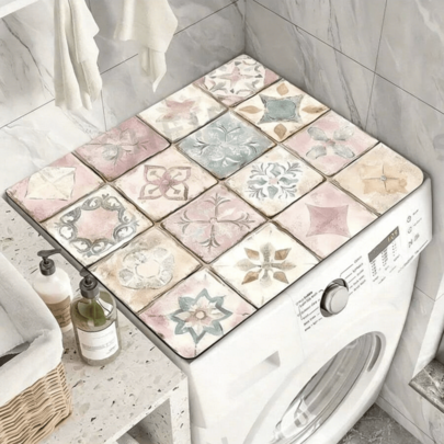 1pc Bohemian Style Quick-Dry Water-Absorbent Washing Machine Dust Cover, Pink With Colorful Tile Pattern, Non-Slip, Fits Most Standard Washing Machines, Suitable For Home, Kitchen, Party, Wedding, Restaurant Decor