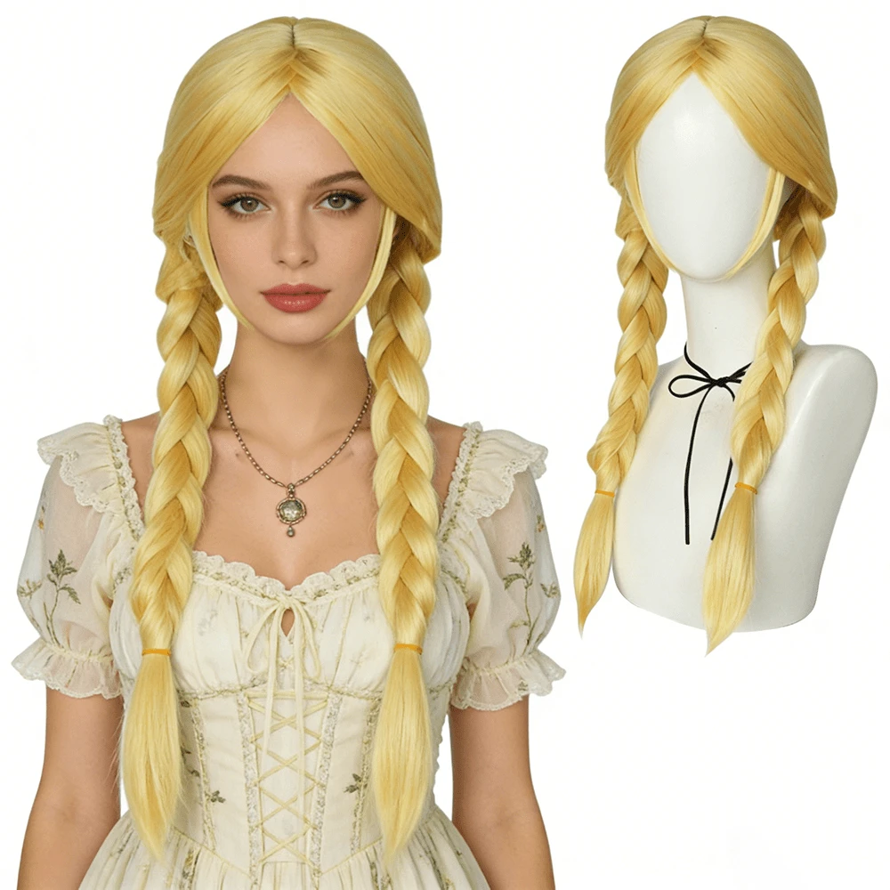 Blonde Double Braid Princess Wig, Heat Resistant Synthetic Hairpiece For Cosplay & Fairy Tale Party - Yellow - View 1