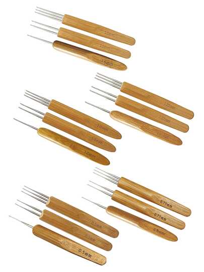 3pcs/Set Braiding Crochet Hooks - Single, Double, Triple Hooks 0.5mm 0.75mm 1.0mm 1.25mm 1.5mm, Bamboo Braiding Hooks For Braiding, Weaving And Extensions, Professional Bamboo Hooks For Hairstyles And Exfoliation, Suitable For Senegalese Twists, Box Braids And More