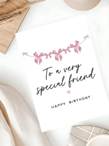 1張甜美粉色蝴蝶結特別好友生日卡，優雅極簡設計，給閨蜜的理想生日禮物，加厚加大信封與卡片 - 多色 - 查看 4