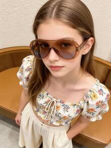 1pc New Retro Large Frame Fashion Square Sunglasses, High-End Streetwear Style Party Festival Daily Casual Beach Accessory Girl's Plain Lens Casual Glasses - Multicolor - View 1