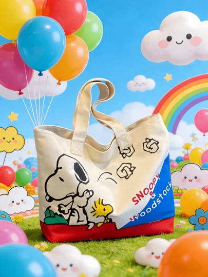 1PC Snoopy Cartoon Printed Canvas Bag Shoulder Bag, A Cute Cartoon Handbag Suitable For Women And Girls, Suitable For Daily Use, Simple Student Backpack, Holiday Gift, Birthday Gift, Back To School Season Gift