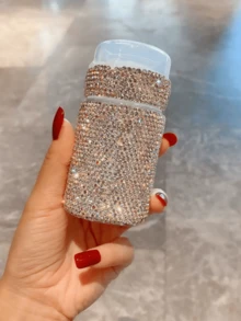 100ml Toner Refill Bottle, 1pc Luxury Rhinestone Embellished Makeup Remover Bottle, Pump Dispenser, Travel Friendly, Fashionable Gift - View 5