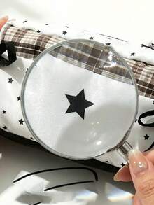 1pc Black & White Star Bow Pencil Case, High-Quality Korean Style Student Large Capacity Stationery Storage Bag - A - View 5