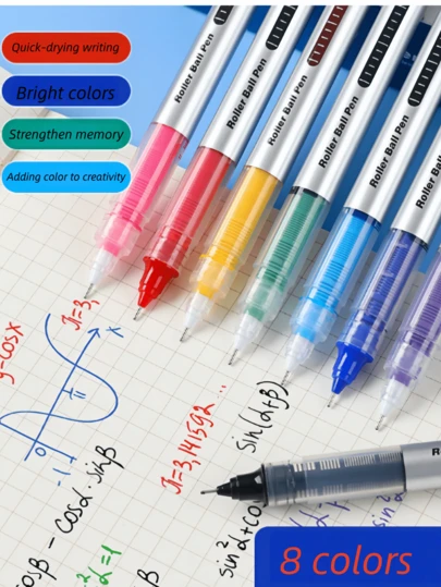 8 Colores Bolígrafos de Tinta Líquida Roller, Punta Fina de 0.5mm, Tinta de Secado Rápido y a Prueba de Manchas, Adecuado para Tomar Notas, Diarios, Dibujos, Perfecto para que los Estudiantes Resalten y se Organicen de Manera talla grande Eficiente, Esencial para el Regreso a Clases
