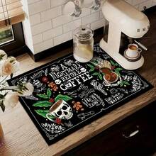 1pc Square Skull & Coffee Pattern Heat Resistant Mat, Soft Rubber Backed Insulation Pad, Tabletop Protector, Coffee Machine Mat, Kitchen Drainage Mat, Home & Kitchen Placemat - Multicolor - View 6