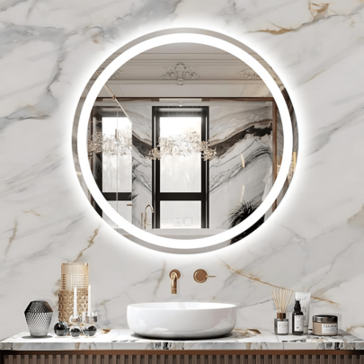 Espejo redondo con luz táctil LED, espejo de pared decorativo inteligente y moderno de tres tonos, con función antiempñamiento, 60cm x 60cm