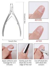 8件套美甲工具套装 - 指甲钳、角质层钳、带推杆的指甲剪 - 不锈钢指甲和脚趾甲修剪器 - 銀色 - 查看 5