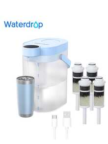 Waterdrop FreshTaste Electric Water Filter Jug, 4L Instant Water Filter Dispenser For Fridge, Reduce Chlorine, Lead, Copper, Purify, 1X Built-In Original Filter + 3X Additional Filters (Replacement Filter: WD-EDFS) - 淺藍色 - 查看 1