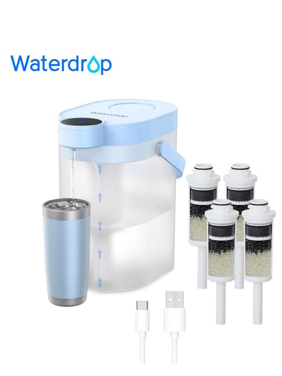 Waterdrop FreshTaste Electric Water Filter Jug, 4L Instant Water Filter Dispenser For Fridge, Reduce Chlorine, Lead, Copper, Purify, 1X Built-In Original Filter + 3X Additional Filters (Replacement Filter: WD-EDFS) - 淺藍色 - 查看 1