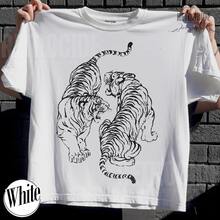 Two Tigers Retro Graphic T-Shirt, Vintage 90s Style Tiger Lovers Shirt,  Classic Streetwear T-Shirt, Bold Wildlife Design R208 - 白色2 - 查看 1