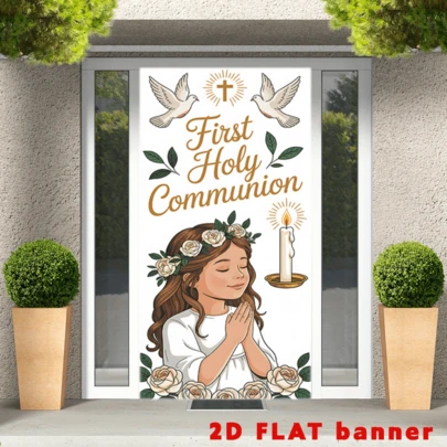 2D Plane - 2D Door Flag 1 Piece. Communion Ceremony Door Flag. Made Of Polyester, It Is Highly Suitable For Wedding, Birthday And Seasonal Porch Decorations, Versatile.