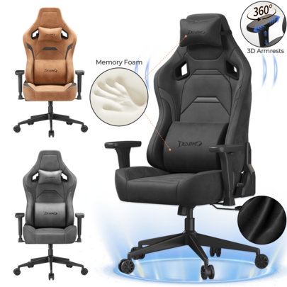  DEVOKO Gaming Chair With Footrest, Ergonomic PU Leather Computer Chair With Adjustable Armrests & 135° Reclining Backrest, 360° Swivel Office Chair For 150-190cm Adults, Max Load 150kg