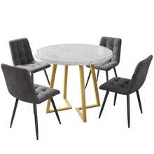 Dining Chair Set (5 Pieces), Dining Chair Set With 4 Chairs, Modern Kitchen Dining Chair Set, Round Dining Table With A Diameter Of 80 Cm, Gold Metal Table Legs, White MDF Tabletop, Dark Grey Velvet Dining Chair - Dark Grey - View 7