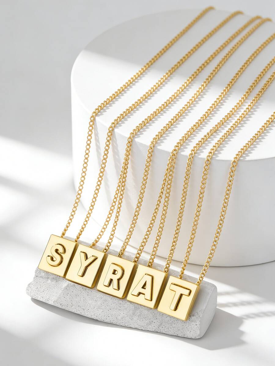 Charm-In Minimalist Cube Letter Plated Gold Necklace For Women, Versatile All-Season Design, Delicate Valentine's Gift For Girlfriend - Yellow Gold - View 1
