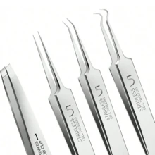 4-Piece Needle Set, Cell Clip, Blackhead Remover, Ultra-Fine Tweezers, Professional Beauty Salon, High-Precision Needle, Cleaning Clip Set - Silver - View 8