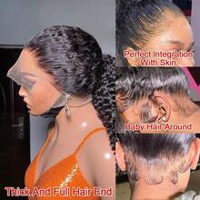 Invisible Strap 360 Human Hair Wigs 250% Density Deep Wave Lace Front Wigs Human Hair 30 Inch Lace Front Wig Drawstring 360 Frontal Wig Wet And Wavy 13x6 HD Full Lace Front Wigs Human Hair 5x5 6x4 Wear And Go Glueless Curly Human Hair Wigs For Women - Natural Black - 查看 8