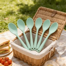 2/ 4/6PCS Soft Silicone Cooking Spoon Nonstick Heat Proof Kitchen Utensil Mixing Serving Pink Fluorescent Green - Mint Blue - View 2