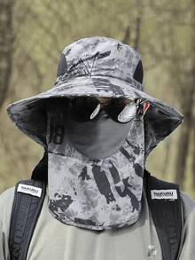 1 件迷彩可拆卸面罩可转换遮阳帽，透气网眼宽边户外钓鱼帽男士遮阳帽夏季帽子，适合徒步和钓鱼等夏季户外活动 - 軍綠色 - 查看 12