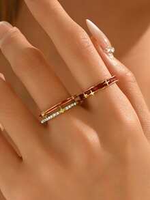 2 件 Anka 复古双层空心星形戒指，开口指环，个性化，适合日常通勤 - 紅色 - 查看 3