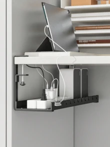 Under Desk Cable Management Tray, No Drilling Required, Metal Wire Cable Organizer Tray With Clips For Installation Under Desk, 3-Slot Cable Tray With Desk Cable Management And Organizer, Suitable For Home Office Standing Desks - Black - View 8
