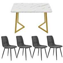 117cm Dining Table With 4 Chairs, Rectangular Dining Table, Modern Kitchen Table And Chair Set, Dark Grey Linen Dining Chair, Gold Table Legs - Grey - View 5