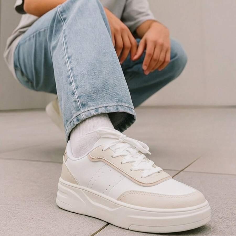 Women's Modern Platform Sneakers, Comfortable For Everyday Casual Wear, Stylish, Vacation, Lace-Up, Party, Office, Outdoor - 瓷 - 查看 1