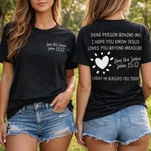 1pc Plus Size Women's Jesus Graphic Cotton T-Shirt, "Dear Person Behind Me" Religious Print Short Sleeve Tee, Love Like Jesus John 15:12 Christian Quote Top, Casual Loose Fit Round Neck Shirt, S-5XL Plus Size Faith Apparel Benito Bowl,Big Game, Football Fast Shipping! Men's Casual And Stylish Short-Sleeved Printed T-Shirt. - 白色 - 查看 7