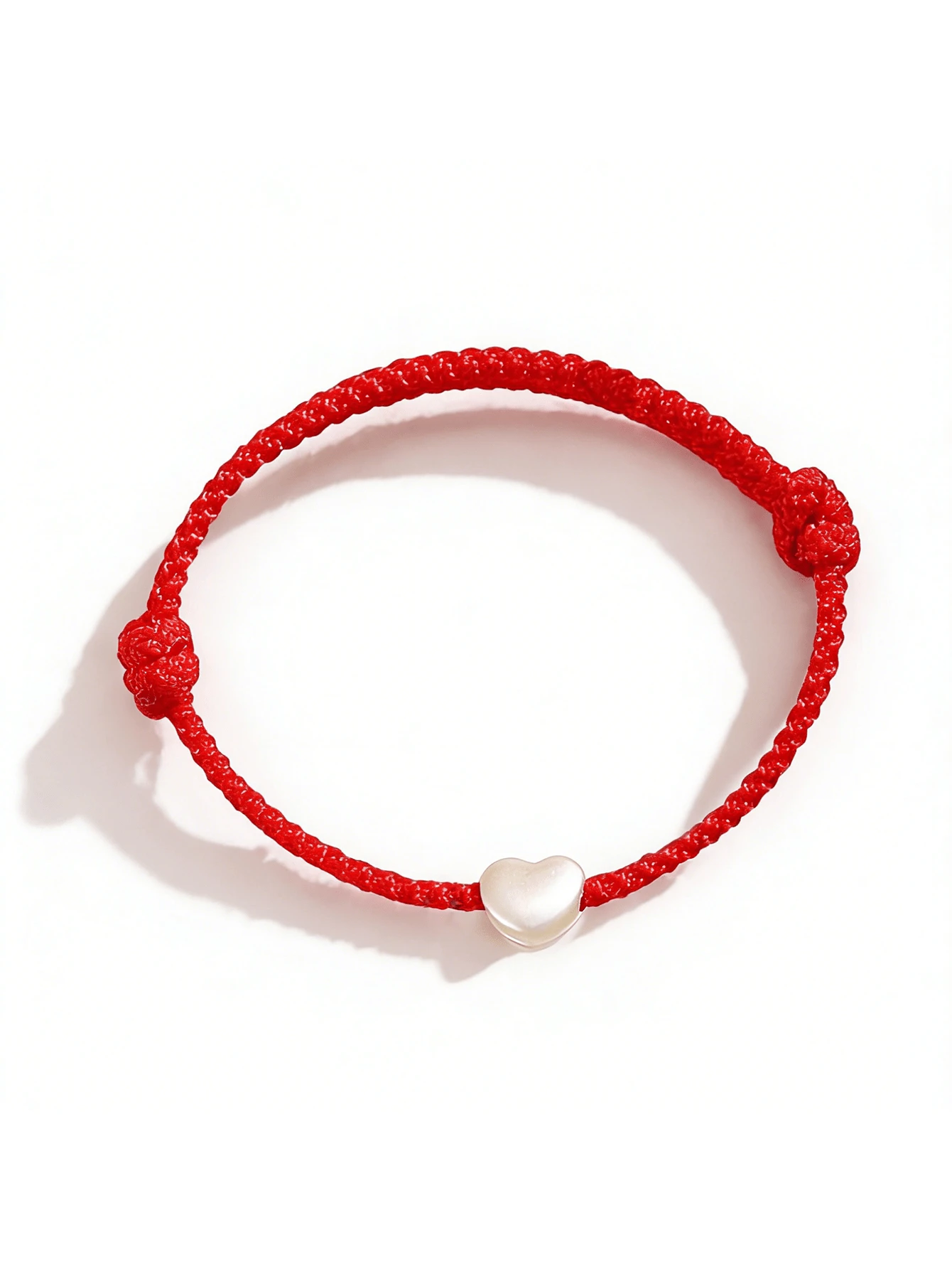 925纯银编织心形手链，浪漫幸运简约手镯，情人节情侣礼物 - 紅色 - 查看 1