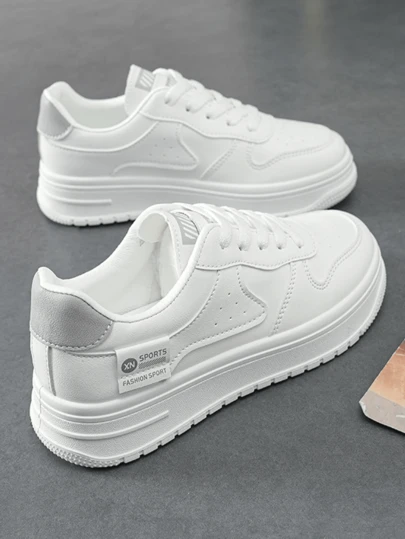 Zapatos para Caminar Mujer Casuales, Zapatos Comodos Mujer con Cordones, Zapatillas de Lona Transpirables, Zapatos para Correr Antideslizantes para Mujer, Zapatillas Deportivas Blancas para Mujer: Con Cordones y Antideslizantes – Ideal para Todas las Estaciones