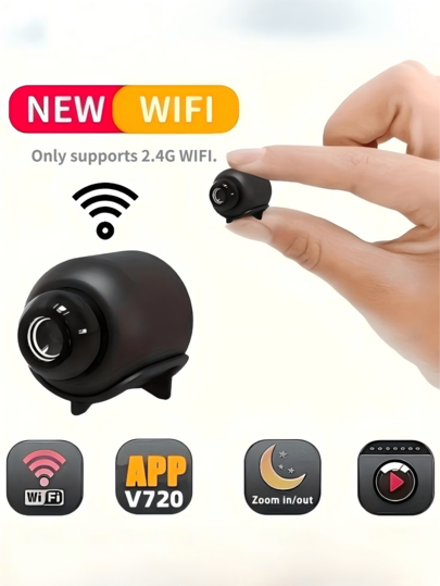1pc/2pcs 720P HD Mini Camera, Home Security Camera, Portable Hidden Camera, Smart Mini Camera, HD Night Vision Wireless WiFi Camera (2.4G Network Only), Remote Monitoring, SD Card Storage, Suitable For Home, Car, Office And More Scenarios, 24/7 Online