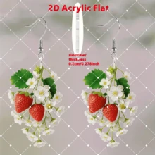 2D Acrylic Strawberry Earrings – Cute Fruit & Floral Design, Spring Gifts For Women & Girls - Multicolor - View 3