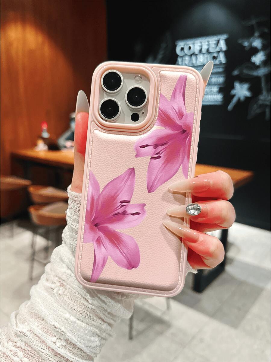 1pc New Arrival Hot-Selling Pink Drum-Shaped Lily Flower Pattern Phone Case Compatible With IPhone 17 Pro Max/17/17 Pro/16 Pro Max/16/16 Pro/15 Pro Max/15 Pro/15/14 Pro Max/14 Pro/14/13 Pro 13/12 Pro/12/11, Anti-Drop, Suitable As Holiday, Religious, Ramadan, New Year, Birthday Gift For Girlfriend, Boyfriend, Yourself, Family, Couples - Multicolor - View 1