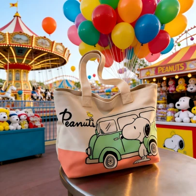  1 pieza Bolso de hombro de Snoopy, bolso grande de moda de anime de dibujos animados multifuncional, perfecto para compras, campus, viajes, también se puede usar como regalo de cumpleaños, San Valentín, fiesta, útiles escolares