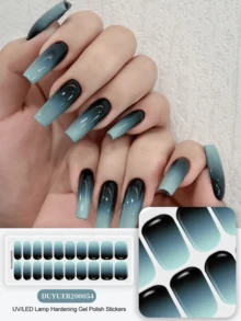 20 piezas de calcomanías de uñas transparentes de base, requieren curado con lámpara UV, calidad de salón duradera, calcomanías de uñas con temática de libro rojo del mismo estilo adecuadas para las puntas de los dedos - Neblina azul - Ver 8