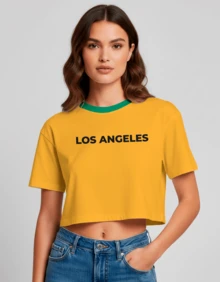 Cropped Feminina Estampa Los Angeles Casual Treino Academia Diversas Cores Hexa Copa - Amarela Gola Verde - Visão 3