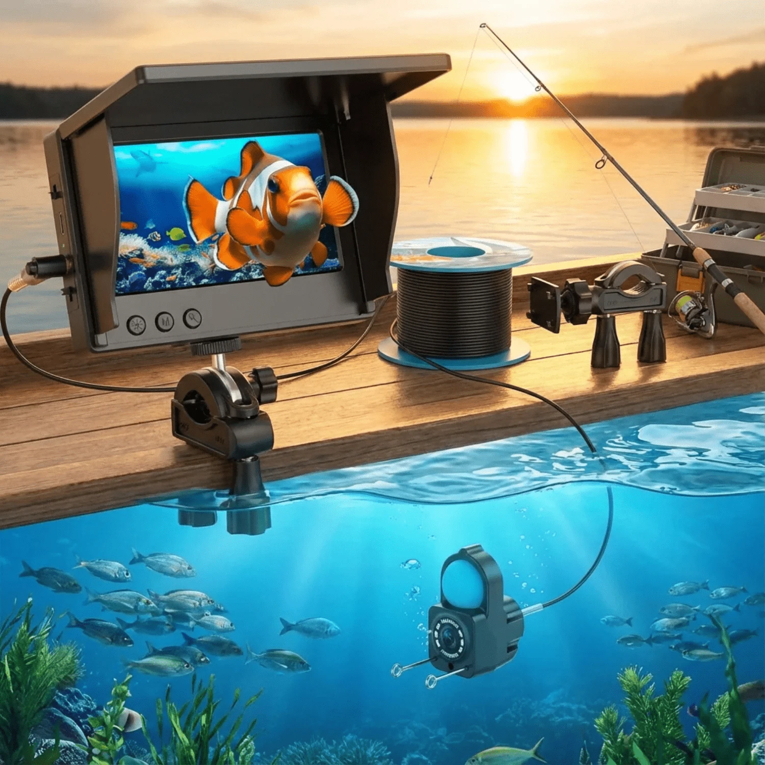 Fish Finder With 4.3-Inch LCD Screen, Infrared Night Vision Light, IP68 Waterproof, 5000mAh High-Capacity Battery, Portable Underwater Camera, Suitable For Ice Fishing, Sea Fishing, And Raft Fishing. - 黑色 - 查看 1