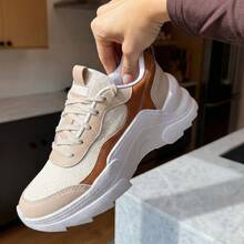 Women's Modern Platform Sneakers, Comfortable For Everyday Casual Wear, Stylish, Vacation, Lace-Up, Party, Office, Outdoor - Gỗ sồi - Xem 6