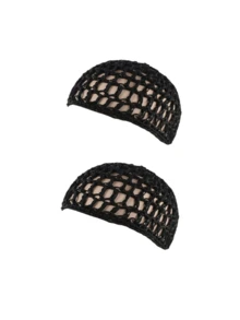 1 pieza/2 piezas Conjunto de gorro de red de malla tejida a crochet, gorro tejido, redecilla gruesa para el cabello para mujeres, gorro para dormir, redecilla negra para el cabello, gorro protector para cabello liso y largo, gorro de ballet para mujeres - A - Ver 5