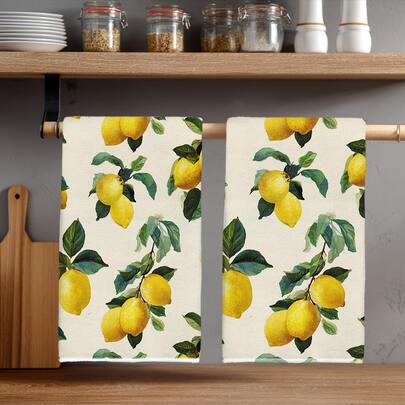 2 piezas Paños de cocina con diseño minimalista de limón, de material de poliéster suave, adecuados para decoración de cocina, limpieza, decoración de fiestas, artículos esenciales de cocina y baño, decoración del hogar, regalo de inauguración de casa