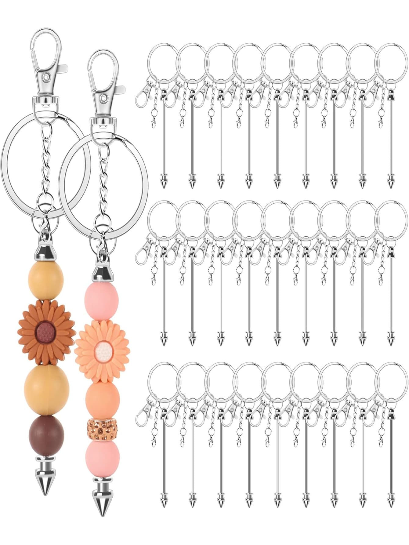 18pcs/Set Blank Beaded Keychain DIY Kit, Metal Beaded Keychain, Silver Bead Keychain Accessories For DIY Crafts, Jewelry Making, Gifts - Keychain - View 1