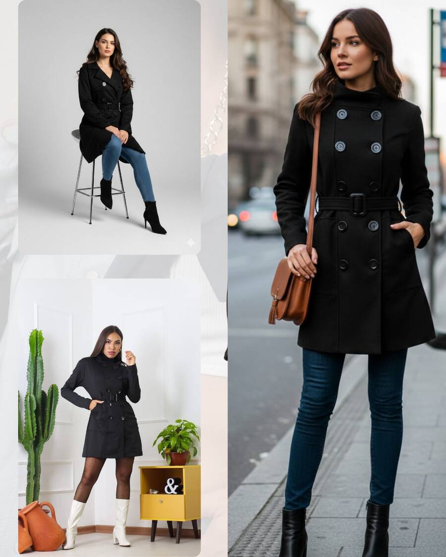 Women's Elegant Overcoat With Buttons – New Winter Collection, Stylish And Chic For Everyday Wear, Outings, Parties, And The Office. - 黑色 - 查看 1