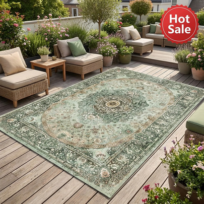 Soft Faux Wool Area Rug - Plush, Medium-Pile Surface For Gentle Underfoot Comfort | Vintage Persian-Style Medallion Pattern In Sage Green, Cream & Muted Gold On Light Base | Low-Shedding, Easy-Care Fabric For Living Room / Bedroom / Dining Area Or Traditional Space | Complements Classic