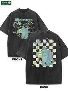 Disney Monsters University Summer T-Shirt, Pure Cotton T-Shirt, One-Piece Design, Pure Cotton Fabric, Comfortable And Breathable, Worn By Disney Lovers And Couples In Disney Parks; A High-Quality Fashion Brand, It Is The Ideal Surprise Gift For Family And Friends. - 黑色 - 查看 1