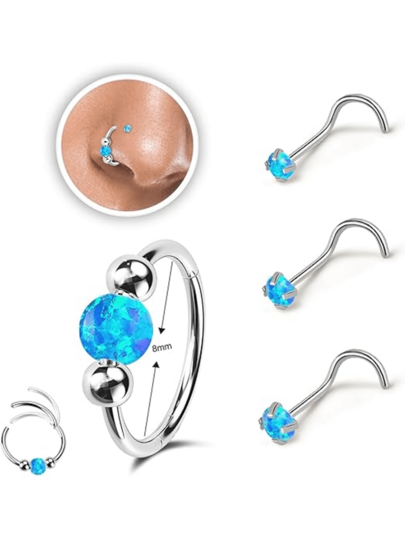18G Opal Nose Ring, 316L Stainless Steel Hypoallergenic, Suitable For Nose Septum And Cartilage Piercing, Unisex, Suitable For Daily Wear, Promotes Healing, Designed For New Piercings, Comfortable Wear Without Affecting Sleep