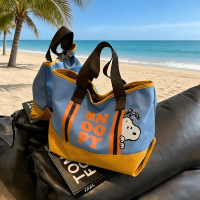  1pc Snoopy Themed Canvas Tote Bag, Made Of Durable Canvas Fabric, Lightweight And Suitable For Daily Commute, Student Makeup Storage, Birthday, Valentine's Day, Party Gifts, And Back To School