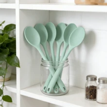 2/ 4/6PCS Soft Silicone Cooking Spoon Nonstick Heat Proof Kitchen Utensil Mixing Serving Pink Fluorescent Green - Mint Blue - View 4