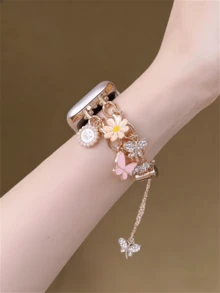 1件新款向日葵與蜜蜂手鍊錶帶，相容 錶帶尺寸 40mm、44mm、38mm、41mm、42mm (S10) 42mm、45mm (S1046) 49mm，相容 Apple Series 11 Ultra a3、SE3、Ultra 2、S10、SE2、987 SE6543、2，適合作為感恩節、聖誕節禮物 - 粉紅蝴蝶 - 查看 7