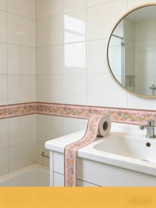 粉色图案自粘式PVC防水踢脚线卧室客厅墙面装饰条可裁剪 - 粉紅色 - 查看 5