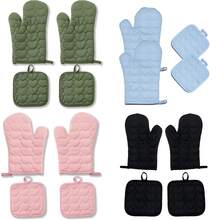 Bộ 4 món gồm găng tay lò nướng dài, ngắn và kiểu miệng vịt, chịu nhiệt cao đến 500°F, dày dặn, thích hợp cho nhà bếp. - Nhiều màu - Xem 1